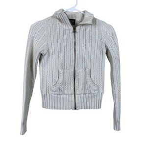 VTG 80s Polo Jeans Ralph Lauren Ivory Cropped Cable Knit Fisherman Cardigan Sz S